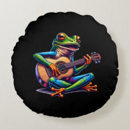 Niedlicher Frosch Gitarre spielen Rundes Kissen