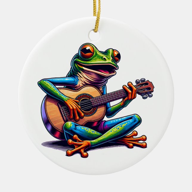 Niedlicher Frosch Gitarre spielen | Toad Puff Weih Keramik Ornament (Vorne)