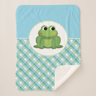 Niedlicher Frosch-grüne und blaue karierte Sherpa Sherpadecke