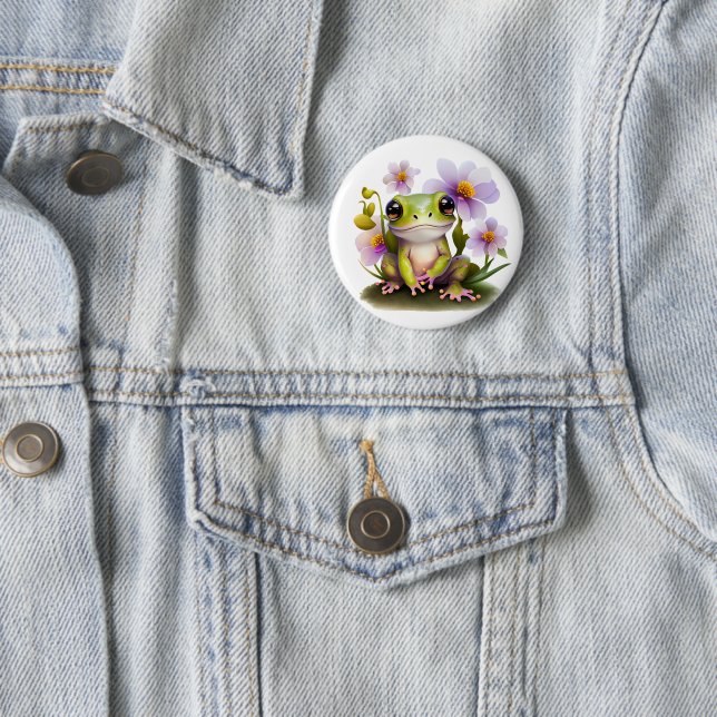 Niedlicher Frosch in Blume, Rucksack, Hut Button (Beispiel)
