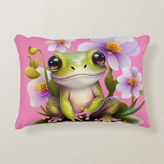 Niedlicher Frosch in Blume Sofa Dekokissen (Vorderseite)