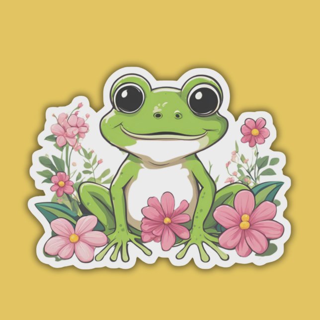 Niedlicher Frosch in Blume wasserdicht Aufkleber (Von Creator hochgeladen)