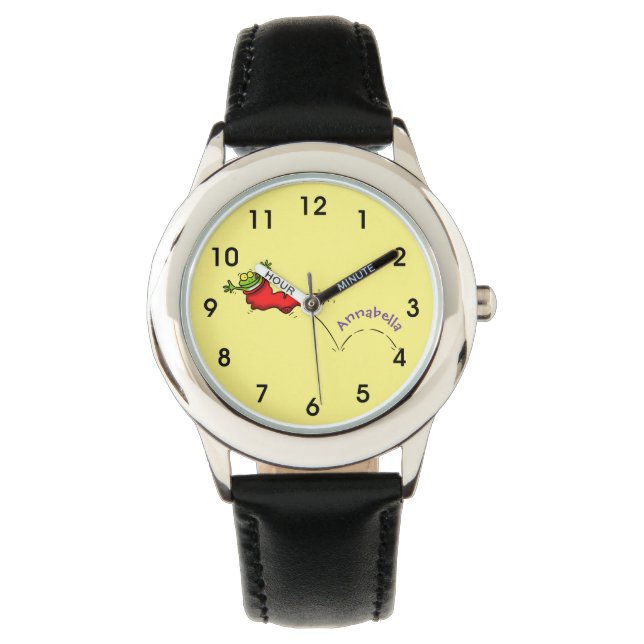 Niedlicher Frosch in einem roten Cartoon Armbanduhr (Vorderseite)