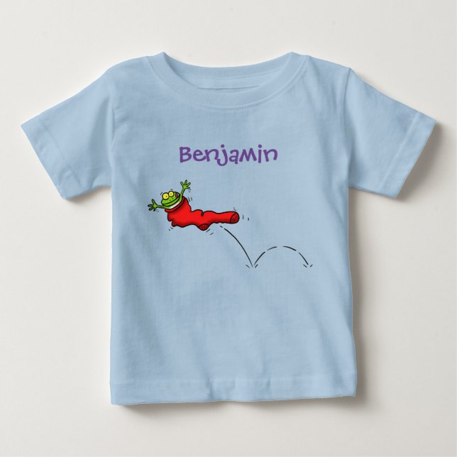 Niedlicher Frosch in einem roten Cartoon Baby T-shirt (Vorderseite)