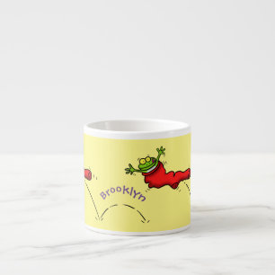 Niedlicher Frosch in einem roten Cartoon Espressotasse
