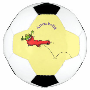 Niedlicher Frosch in einem roten Cartoon Fußball