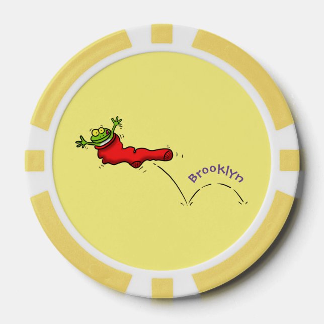 Niedlicher Frosch in einem roten Cartoon Pokerchips (Vorderseite)