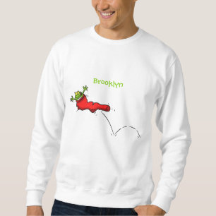 Niedlicher Frosch in einem roten Cartoon Sweatshirt
