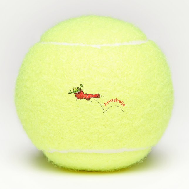Niedlicher Frosch in einem roten Cartoon Tennisbälle (Vorderseite)