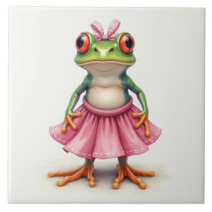 Niedlicher Frosch in Rosa Fliese