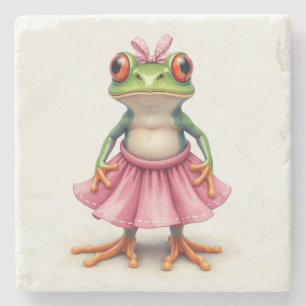 Niedlicher Frosch in Rosa Steinuntersetzer