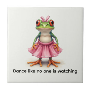 Niedlicher Frosch in Rosa. Tanz wie niemand zusieh Fliese