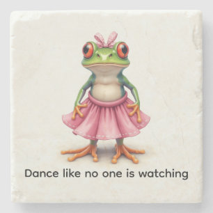 Niedlicher Frosch in Rosa. Tanz wie niemand zusieh Steinuntersetzer