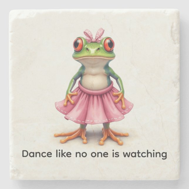 Niedlicher Frosch in Rosa. Tanz wie niemand zusieh Steinuntersetzer (Vorderseite)