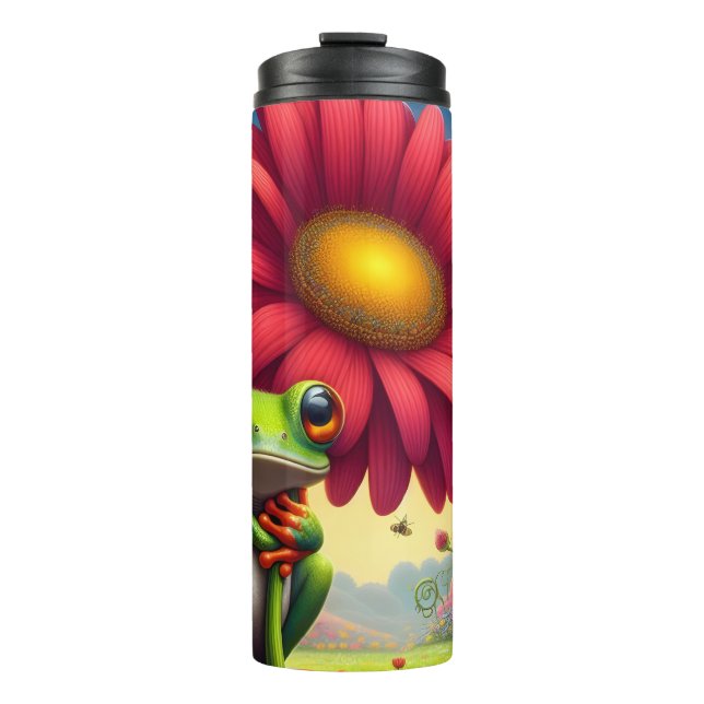 Niedlicher Frosch mit Blume Thermosbecher (Vorderseite)