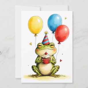 Niedlicher Frosch mit Cupcake Kinder Geburtstag Fl Karte