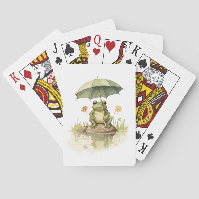 Niedlicher Frosch mit einem Regenschirm am See Spielkarten (Rückseite)