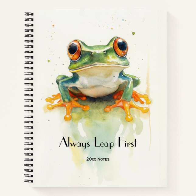 Niedlicher Frosch mit grüner Wasserfarbe Notizbuch (Vorderseite)