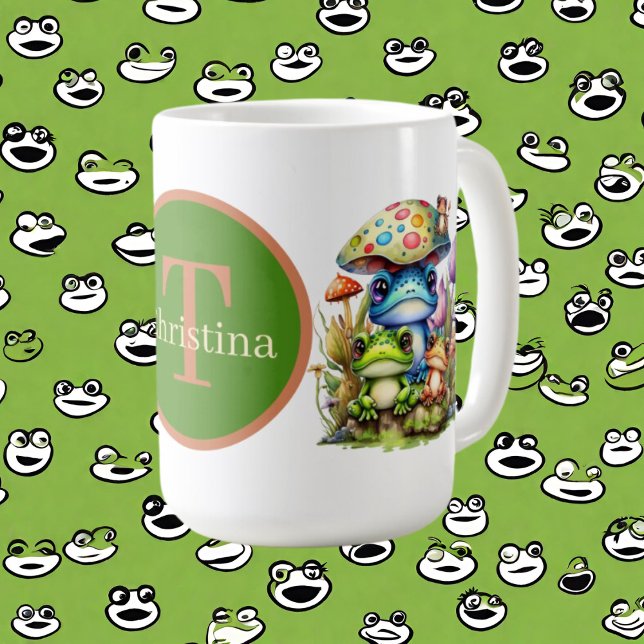 niedlicher Frosch mit Monogramm Kaffeetasse (Von Creator hochgeladen)
