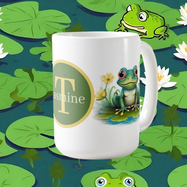 niedlicher Frosch mit Monogramm Kaffeetasse (Von Creator hochgeladen)
