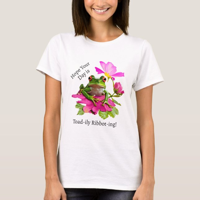 Niedlicher Frosch oder Toad Puff auf rosa Blume T-Shirt (Vorderseite)