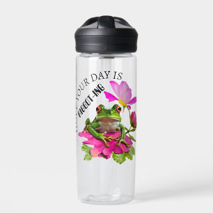 Niedlicher Frosch oder Toad Puff auf rosa Blume Trinkflasche