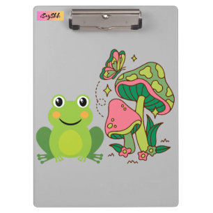 niedlicher Frosch, Pilze und Schmetterling Klemmbrett