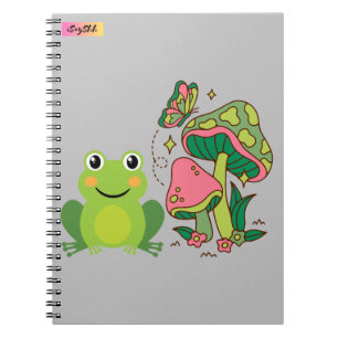 niedlicher Frosch, Pilze und Schmetterling Notizblock