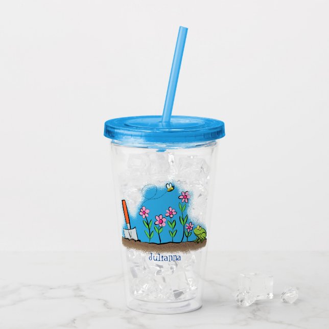 Niedlicher Frosch und Biene in Cartoon-Abbildung Acryltrinkbecher (Rückseite Ice)