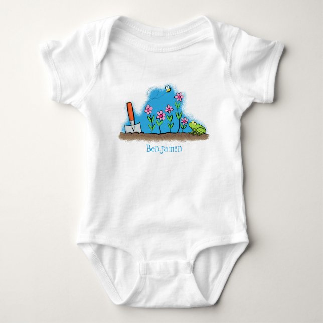 Niedlicher Frosch und Biene in Cartoon-Abbildung Baby Strampler (Vorderseite)