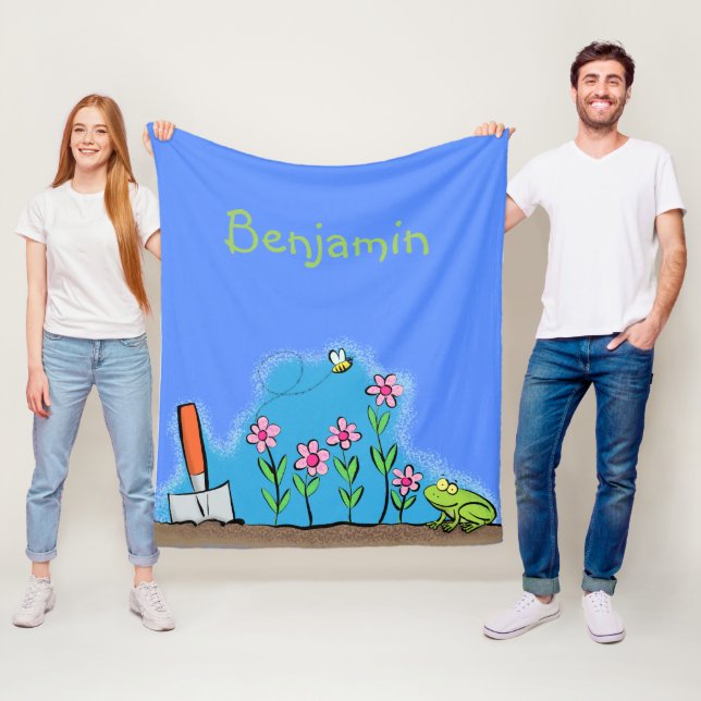 Niedlicher Frosch und Biene in Cartoon-Abbildung Fleecedecke (Beispiel)