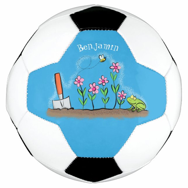 Niedlicher Frosch und Biene in Cartoon-Abbildung Fußball (Vorderseite)