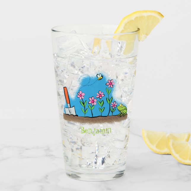 Niedlicher Frosch und Biene in Cartoon-Abbildung Glas (Rückseite Ice)
