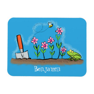 Niedlicher Frosch und Biene in Cartoon-Abbildung Magnet