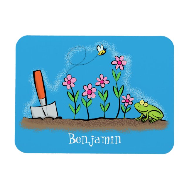 Niedlicher Frosch und Biene in Cartoon-Abbildung Magnet (Horizontal)