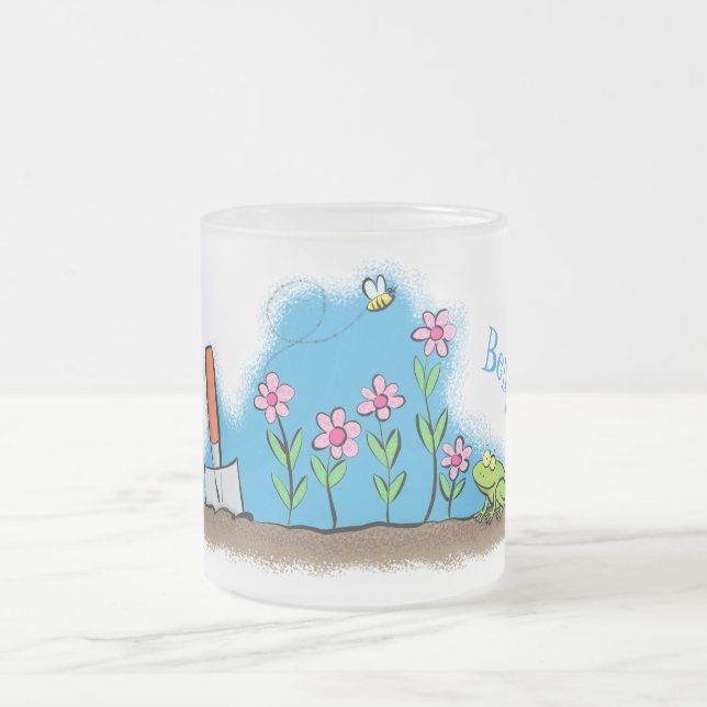 Niedlicher Frosch und Biene in Cartoon-Abbildung Mattglastasse (Mittel)