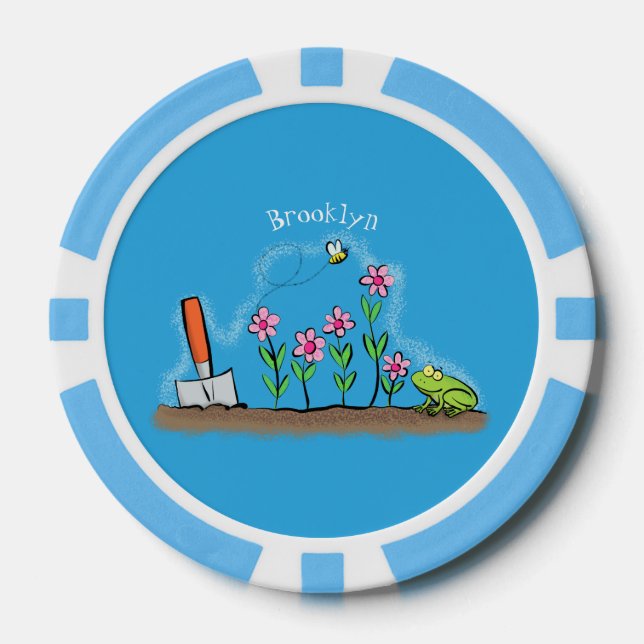 Niedlicher Frosch und Biene in Cartoon-Abbildung Pokerchips (Vorderseite)