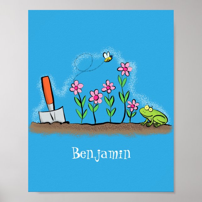 Niedlicher Frosch und Biene in Cartoon-Abbildung Poster (Vorne)