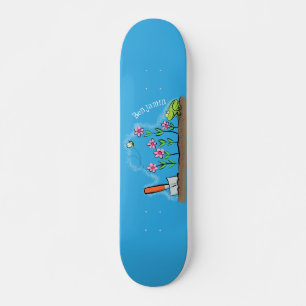Niedlicher Frosch und Biene in Cartoon-Abbildung Skateboard