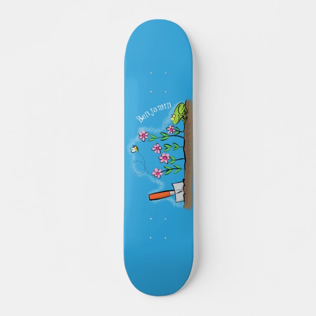 Niedlicher Frosch und Biene in Cartoon-Abbildung Skateboard (Vorne)