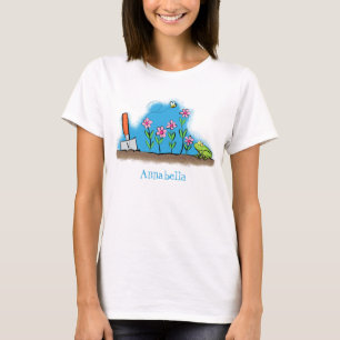 Niedlicher Frosch und Biene in Cartoon-Abbildung T-Shirt