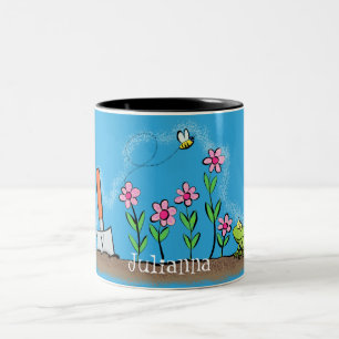 Niedlicher Frosch und Biene in Cartoon-Abbildung Zweifarbige Tasse