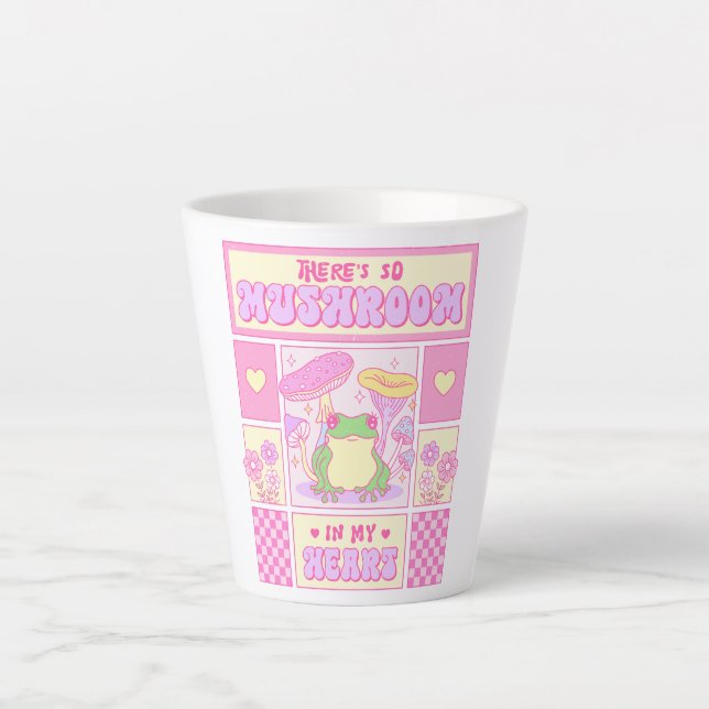 Niedlicher Frosch und Pilz - Funny Romantic Milchtasse (Vorderseite)