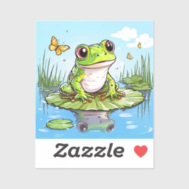 Niedlicher Frosch und Schmetterlinge auf Lily Pad Aufkleber