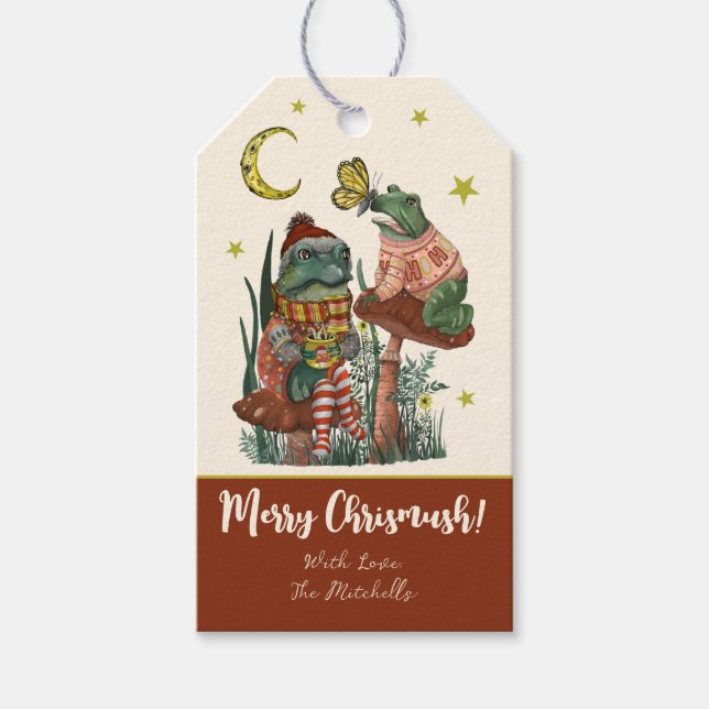 Niedlicher Frosch und Toad Merry Mushroom Weihnach Geschenkanhänger (Vorderseite)