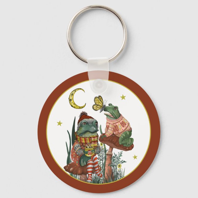 Niedlicher Frosch und Toad Merry Mushroom Weihnach Schlüsselanhänger (Vorderseite)