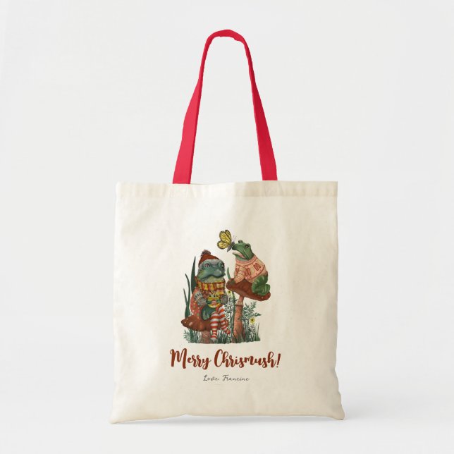 Niedlicher Frosch und Toad Merry Mushroom Weihnach Tragetasche (Vorne)