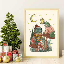 Niedlicher Frosch und Toto auf Mushroom Weihnachts Poster