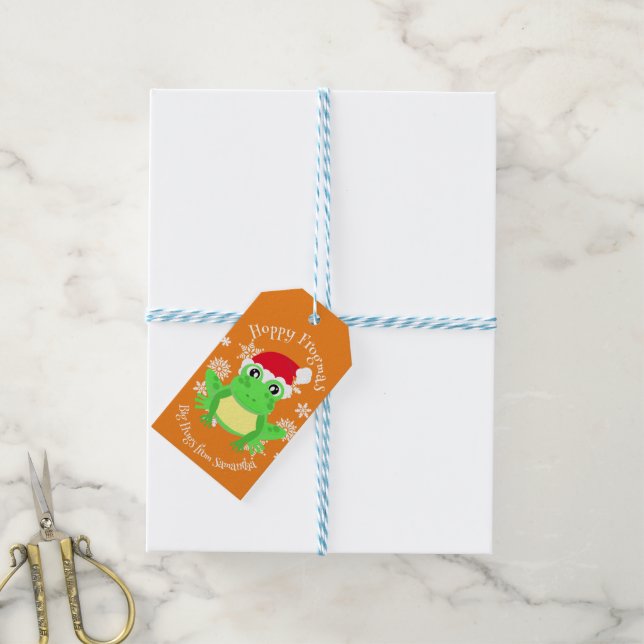 Niedlicher Frosch Weihnachts-Weihnachtsmannmütze C Geschenkanhänger (Mit Garn)