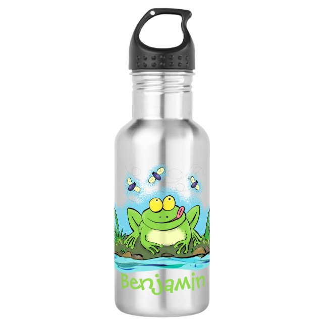 Niedlicher Froschfrosch Cartoon Edelstahlflasche (Vorderseite)